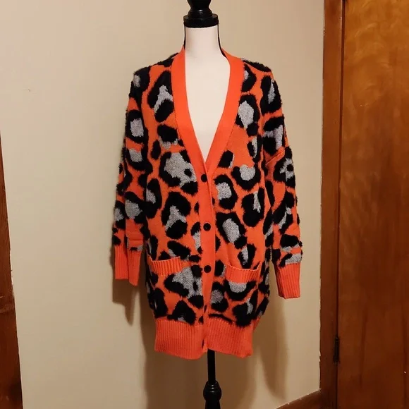 Torrid Neon Animal Print Cardigan Sweater Size 12/14 New Without Tags - Picture 1 of 11